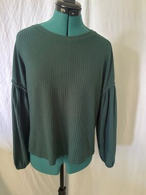 Women's Dark Teal Long Sleeve Waffle Knit Top
